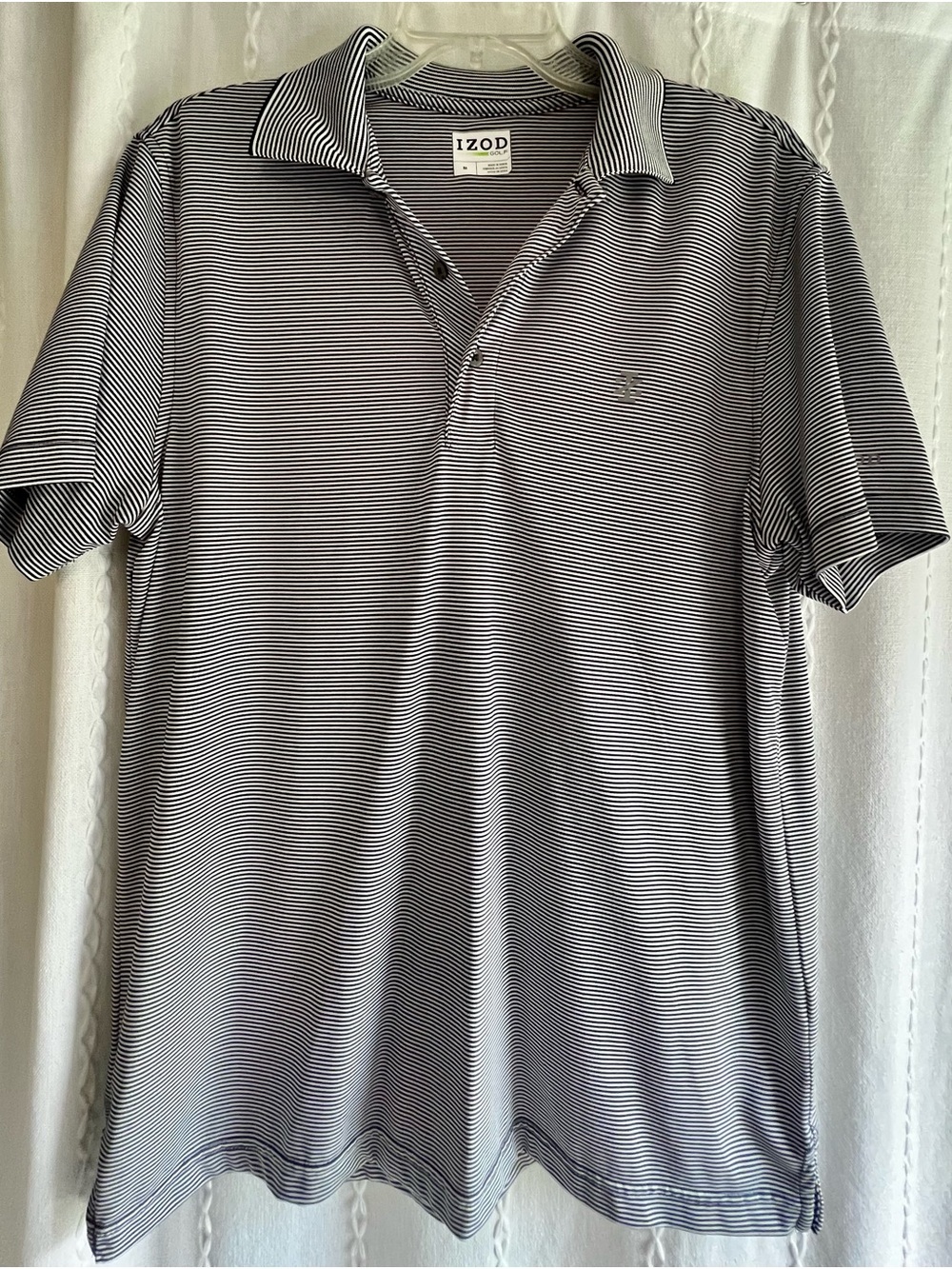 Izod Men’s Black and White Micro-Stripe Golf Polo
